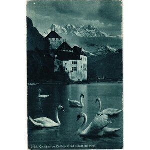 Château De Chillon Vintage Postcard Montreux Alps Swans Scenic View G Jaeger Hel